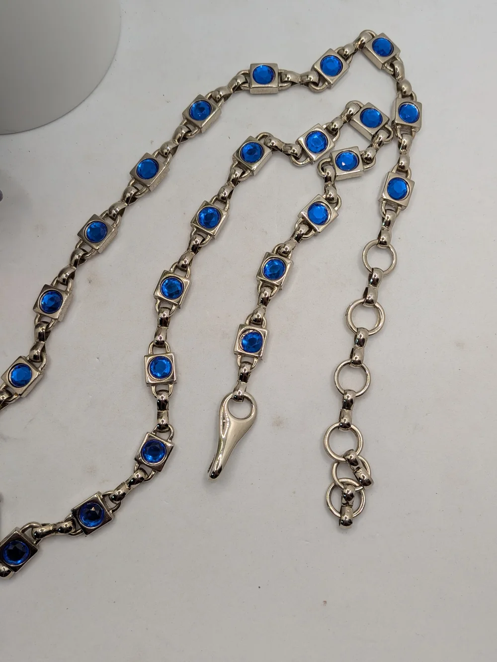 Silver-Tone Chain Belt with Blue Crystal Accents